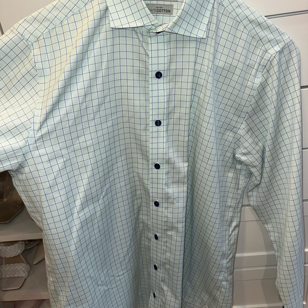 Elegant Blue and White Checkered Dress Shirt